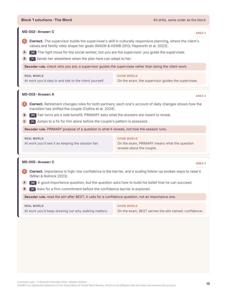 Solutions page of the Decoder Drills