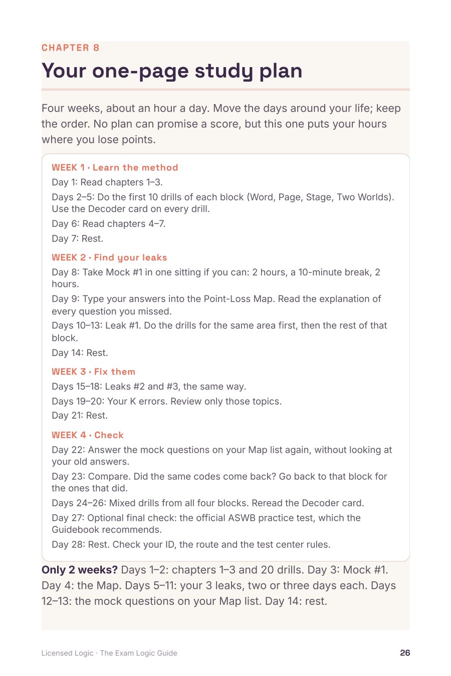 The one-page study plan from The Exam Logic Guide