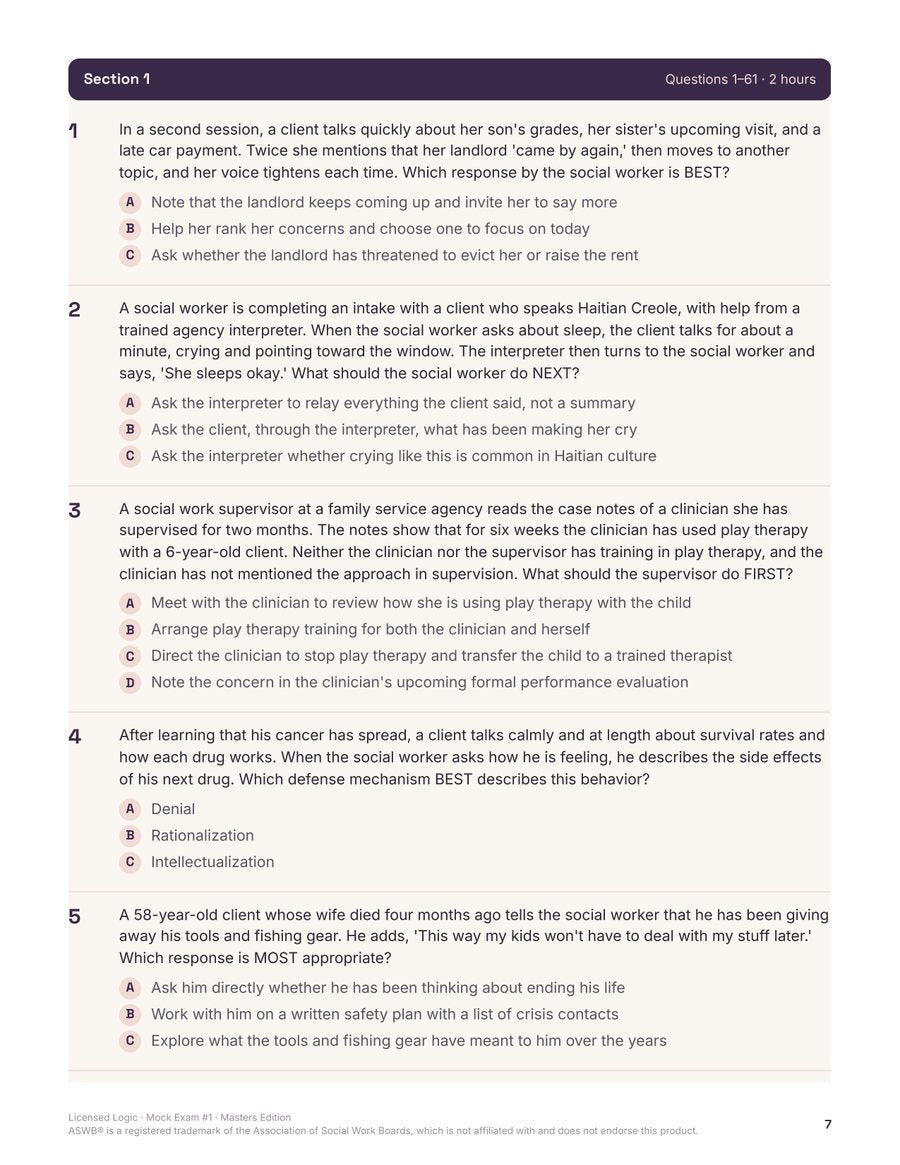 A page of questions from Mock Exam #1
